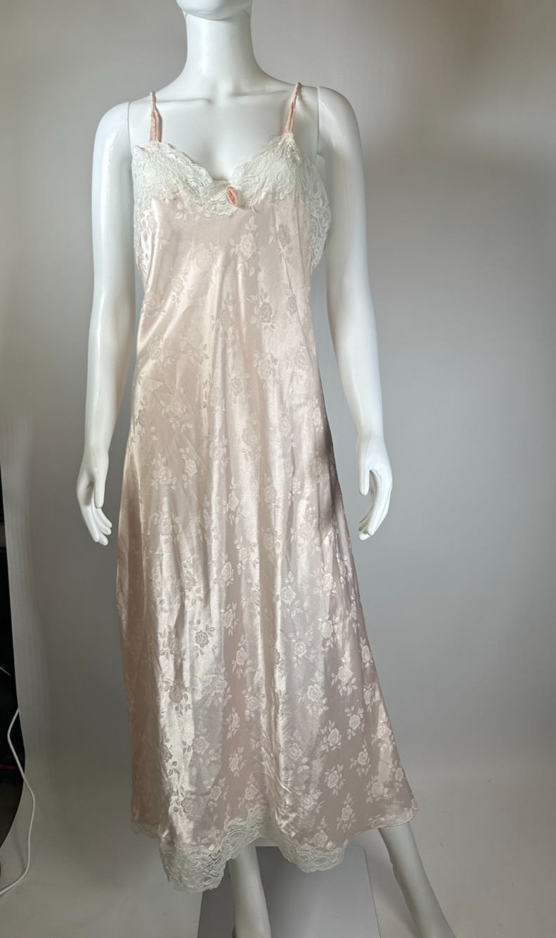 Vintage 90s CHRISTIAN DIOR Silk Floral Lace Nightgown Maxi Gown Estimated Medium